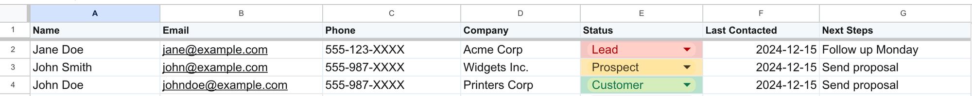 Screenshot of CRM template