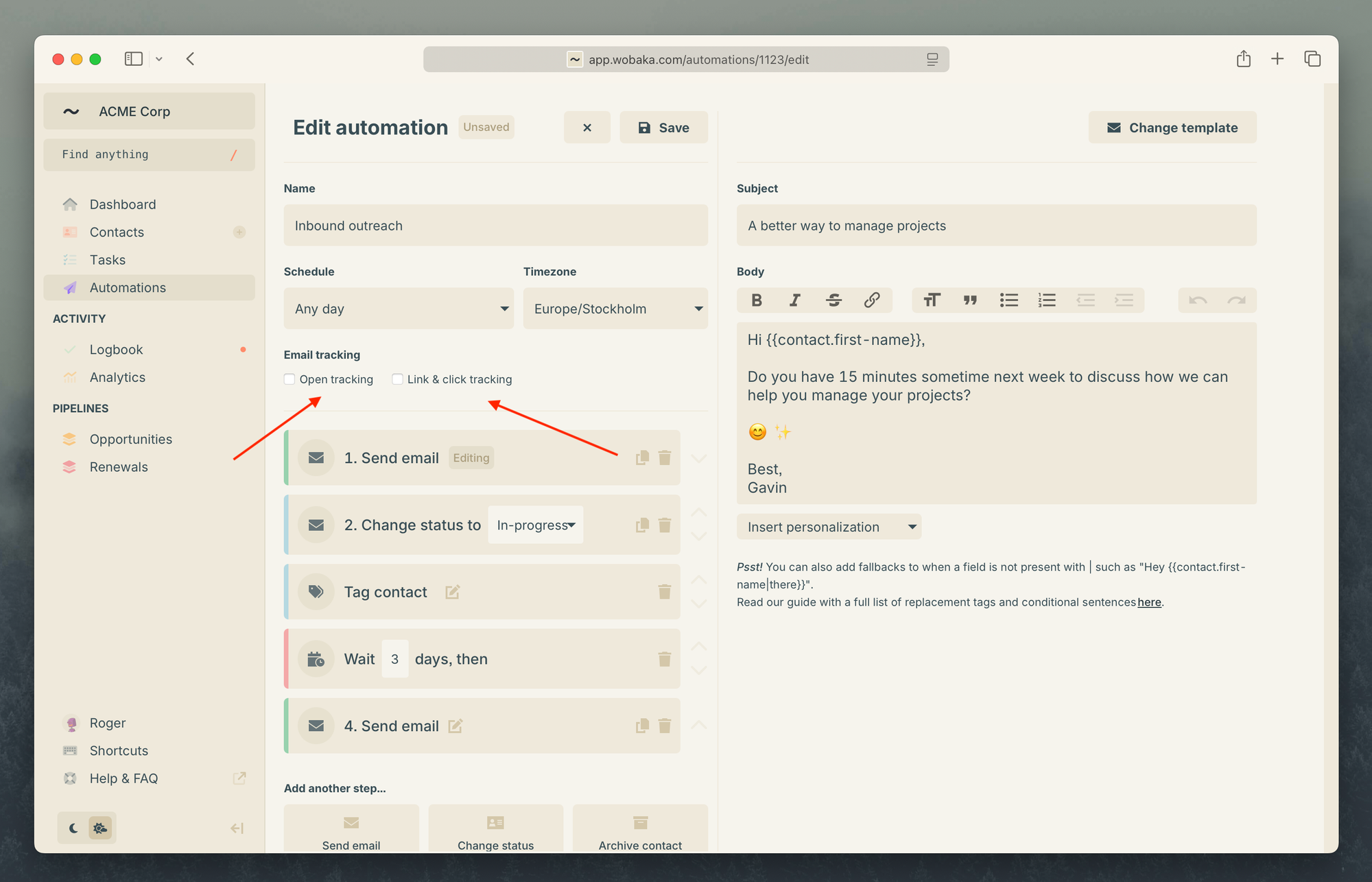 Email tracking options